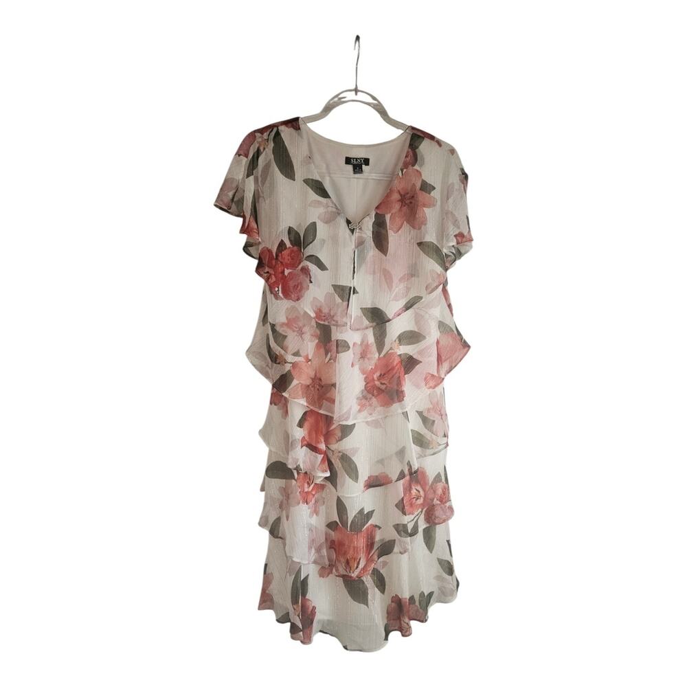 SLNY Dress Size 6 Floral Sleeveless V-Neck Floral Layered Pullover Lined
